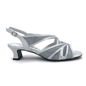 Easy Street Tristen Low Glitter Heels Satin/Silver Size 9